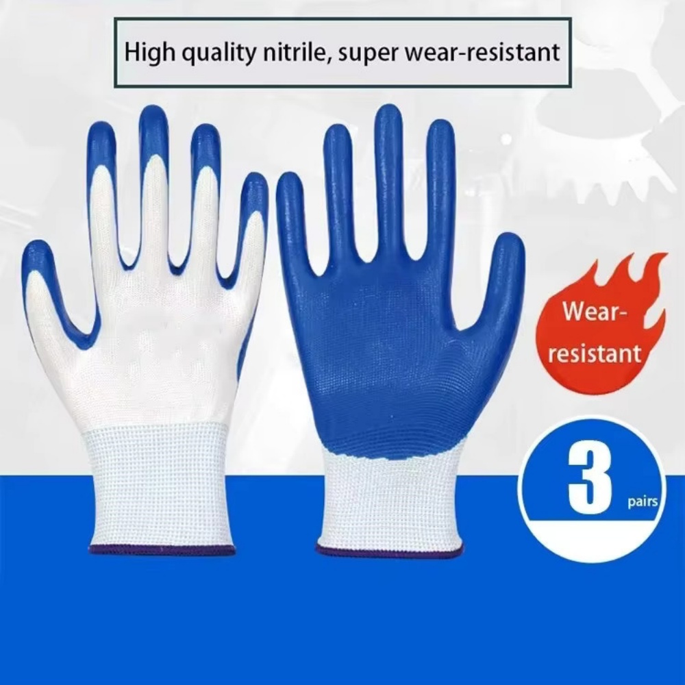 Nitrile Mechanic Glove - 3 Pairs Of Non-slip Wear-resistant Breathable