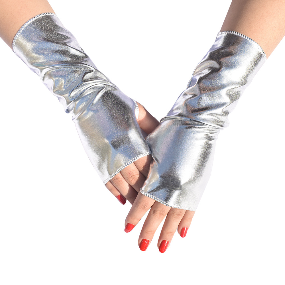 Fingerless Glove Knit - 1Pair Women's Faux Patent Leather Punk