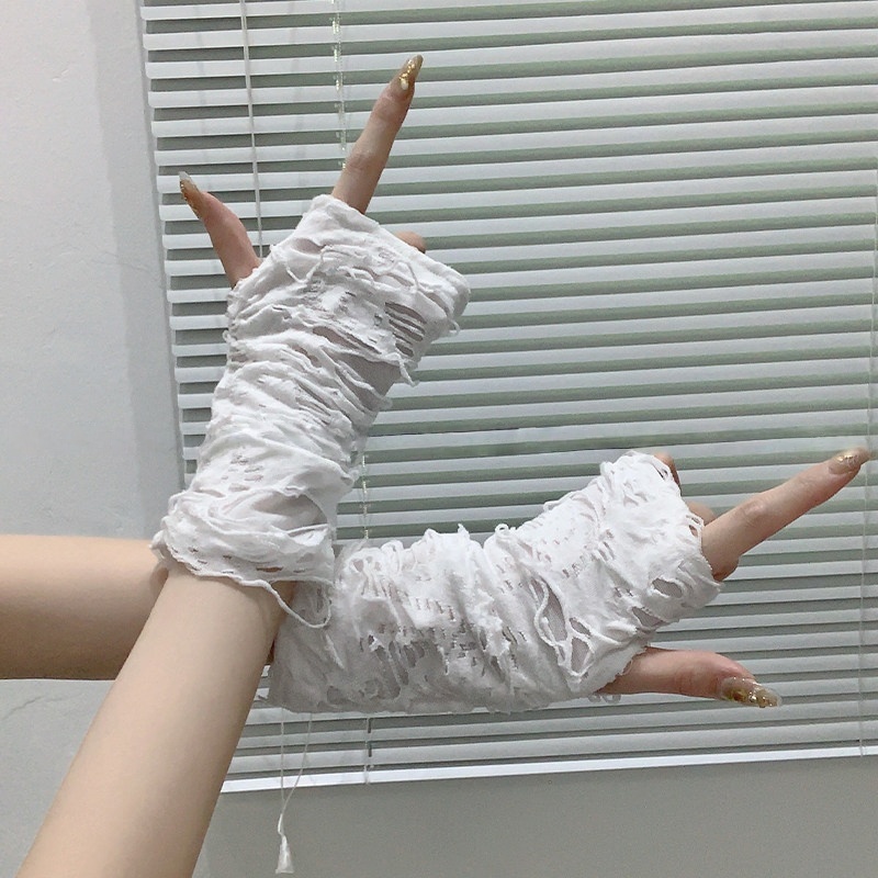 Yueqiu Girl Alt Fashion Ripped - Fingerless Glove Knit 评论和价格