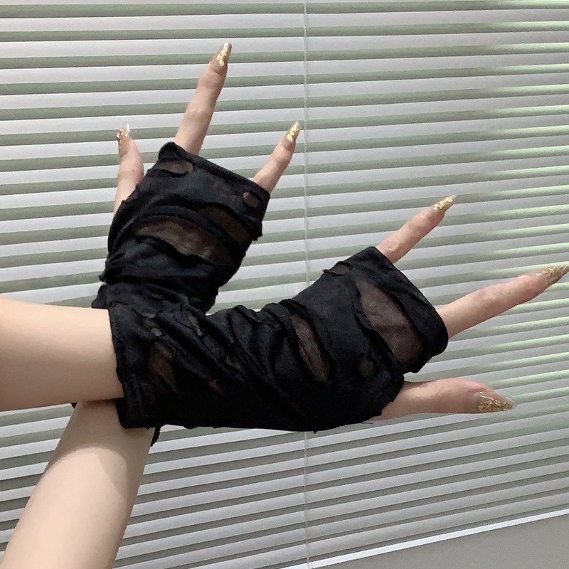 Yueqiu Girl Alt Fashion Ripped - Fingerless Glove Knit 评论和价格