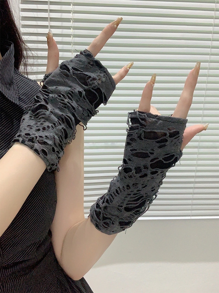 Yueqiu Girl Alt Fashion Ripped - Fingerless Glove Knit 评论和价格