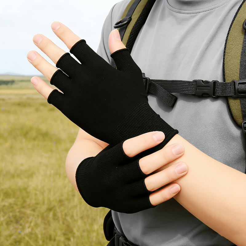 Black Knit Half Finger Gloves, - Fingerless Glove Knit 评论和价格