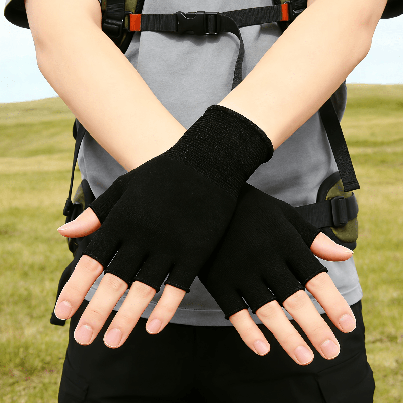 Black Knit Half Finger Gloves, - Fingerless Glove Knit 评论和价格