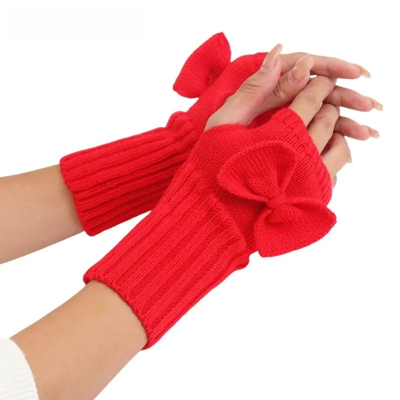 Knit Bow Fingerless Gloves – S - Fingerless Glove Knit 评论和价格