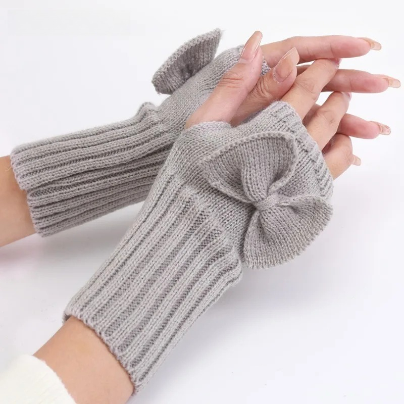 Knit Bow Fingerless Gloves – S - Fingerless Glove Knit 评论和价格