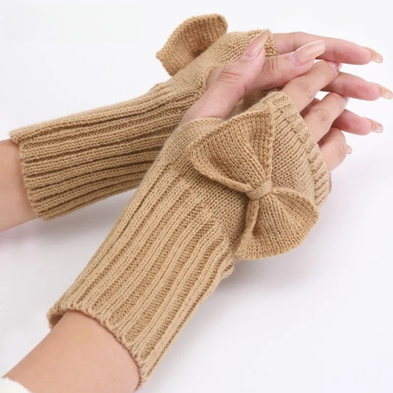 Knit Bow Fingerless Gloves – S - Fingerless Glove Knit 评论和价格