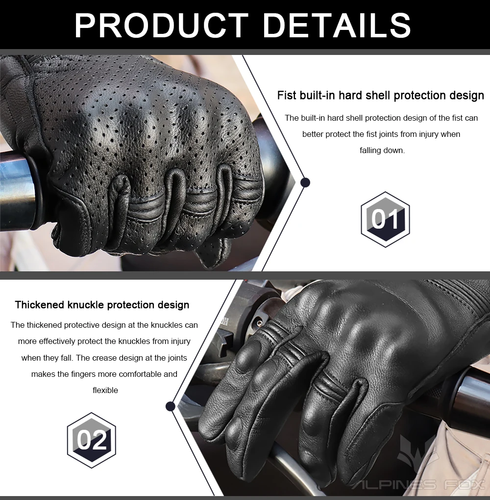 Unisex Vintage Leather Motorcy - Motorcycle Glove Knuckle 评论和价格
