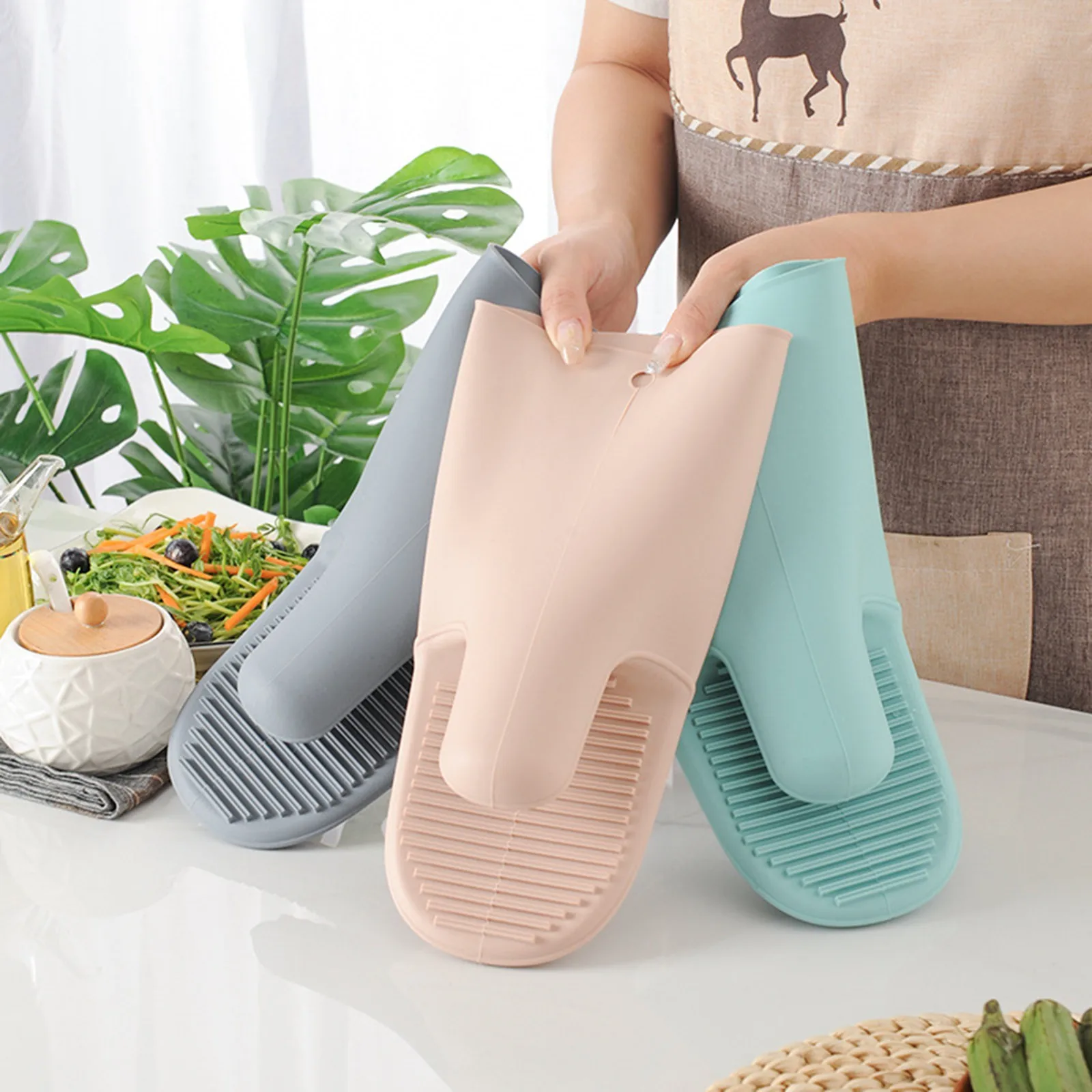 1/2Pcs Long Thickened Oven Glo - Oven Mitt Silicone 评论和价格
