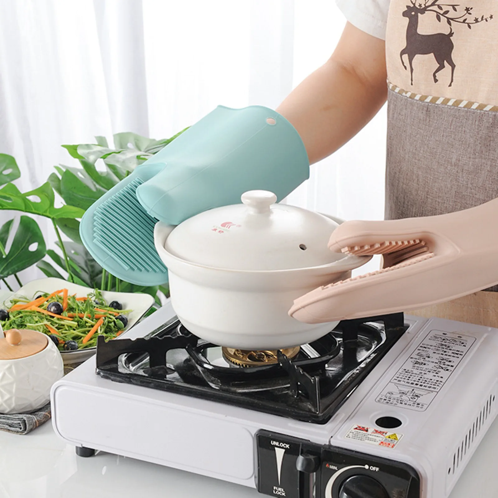 1/2Pcs Long Thickened Oven Glo - Oven Mitt Silicone 评论和价格