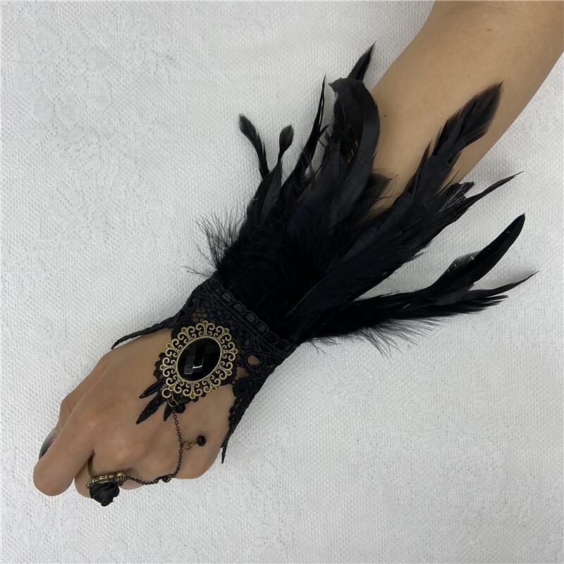 Halloween Feather Lace Gloves  - Motorcycle Glove Knuckle 评论和价格