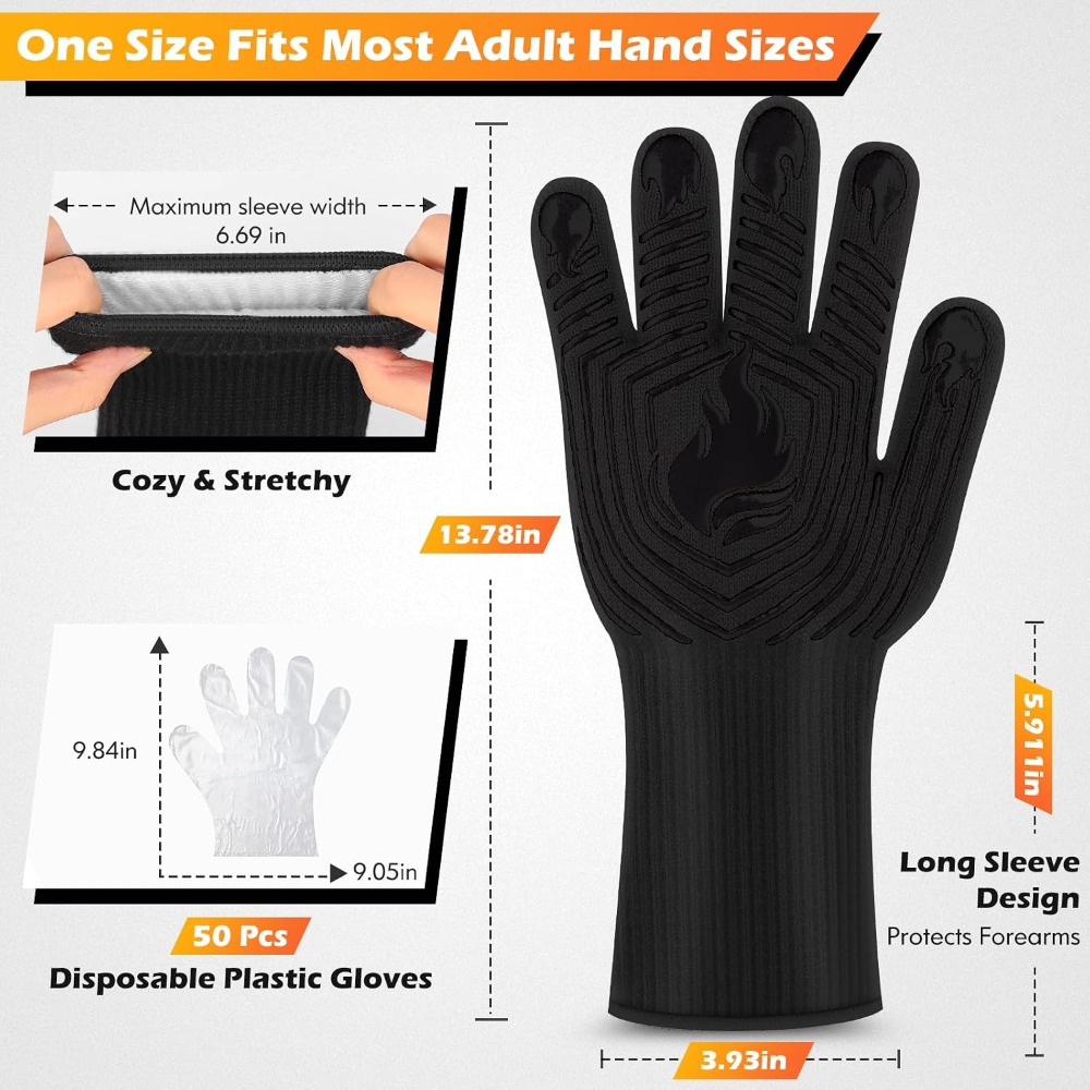 BBQ Gloves, 1472°F Heat Resist - Oven Mitt Silicone 评论和价格